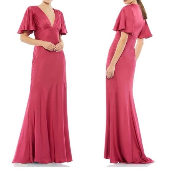 Mac Duggal Dresses & Skirts - NWT Ieena for Mac Duggal Flounce Sleeve Satin Trumpet Gown Sz 4 Raspberry
